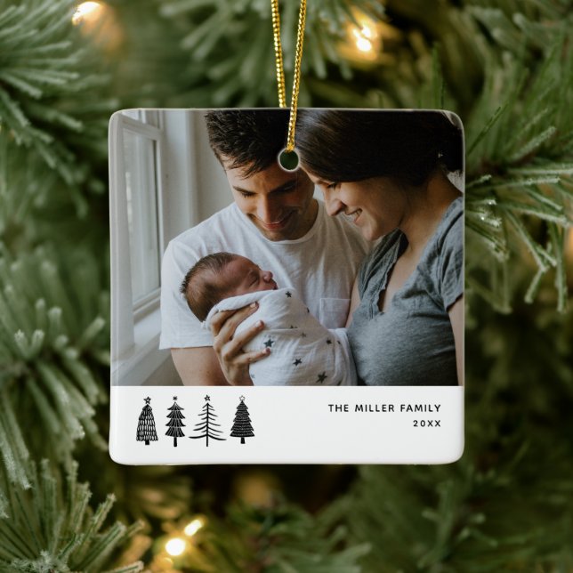 Minimalist Photo Christmas Yearly Ceramic  Ceramic Ornament (Tree)