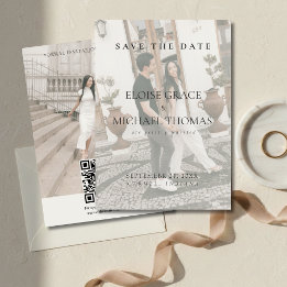 Minimalist Photo Classic QR Code Save The Date Invitation