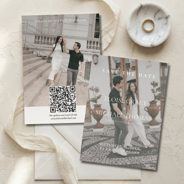 Minimalist Photo Classic QR Code Save The Date  Invitation (Minimalist Photo Classic QR Code Save The Date Invitation)