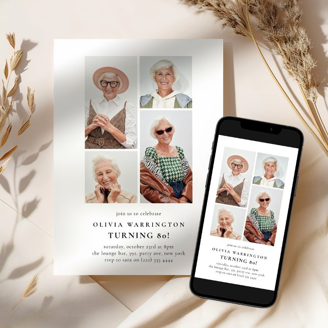Minimalist Photo Collage 80th Birthday Invitation (Creator Uploaded)