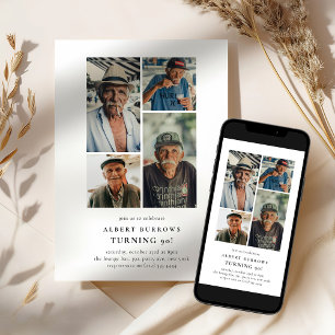 Minimalist Photo Collage 90th Birthday Invitation