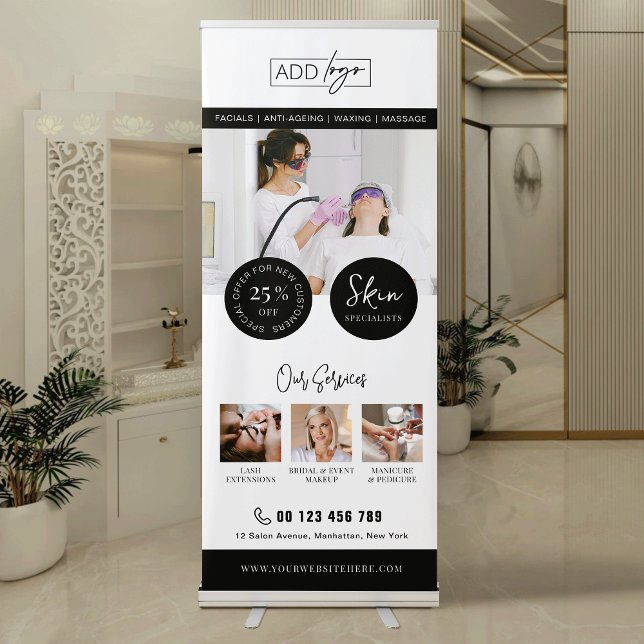 Minimalist Photo Collage Beauty Salon Promotional Retractable Banner (Minimalist Photo Collage Beauty Salon Promotional Retractable Banner in black and white)