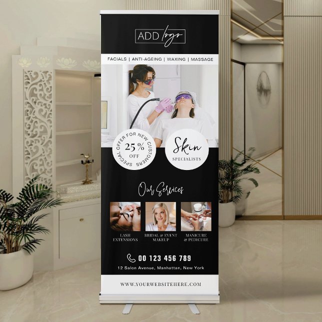 Minimalist Photo Collage Beauty Salon Promotional Retractable Banner (Minimalist Photo Collage Beauty Salon Promotional Retractable Banner with your logo and photos)