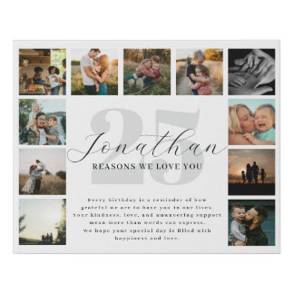 Minimalist Photo Collage Birthday Memory Faux Canvas Print