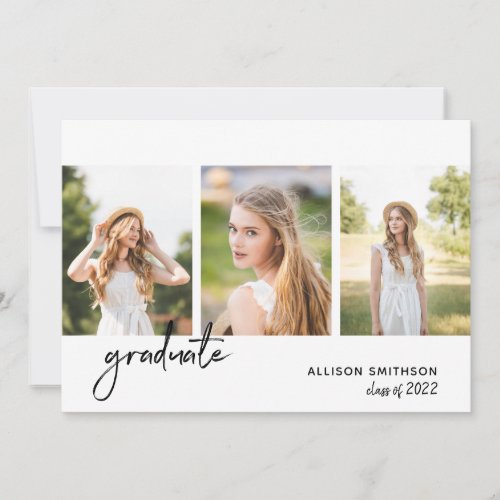 Minimalist Photo Collage Black White Graduation Announcement