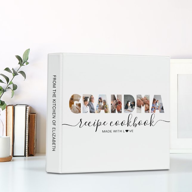 Minimalist Photo Collage Grandma's Recipe Cookbook 3 Ring Binder (Creator Uploaded)