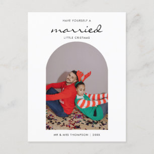 Minimalist Photo Collage Married Merry Christmas Holiday Postcard