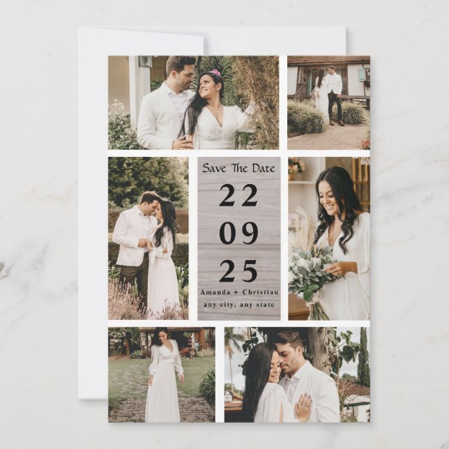 minimalist photo collage save the date wedding  invitation (Front)