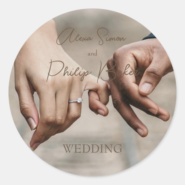 Minimalist photo collage wedding classic round sticker (Front)