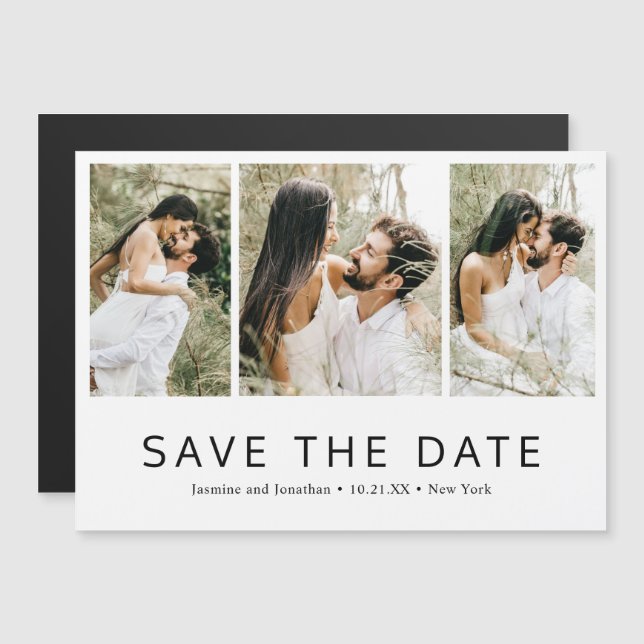 Minimalist Photo Collage Wedding Save The Date Magnetic Invitation (Front/Back)