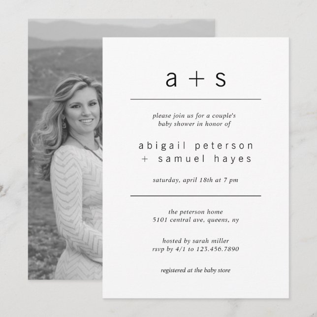 Minimalist Photo Couples Baby Shower Invitation (Front/Back)