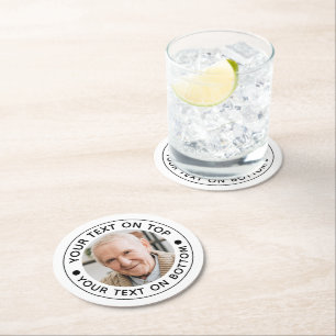 Minimalist Photo Custom Text Colors Round Paper Coaster