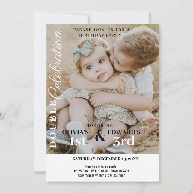 Minimalist Photo Double Celebration Birthday  Invitation (Front)