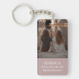 Minimalist Photo Dusty Pink Bridesmaid Proposal Keychain
