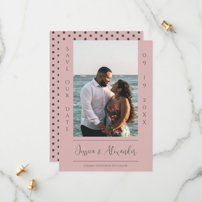 Minimalist Photo | Dusty Rose Save The Date (Front/Back In Situ)