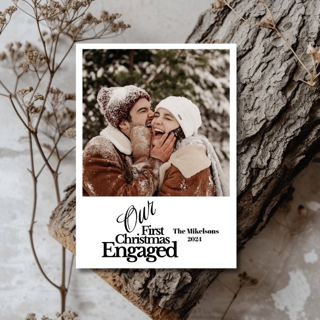Minimalist Photo Elegant First Christmas Engaged  Holiday Card (Creator Uploaded)