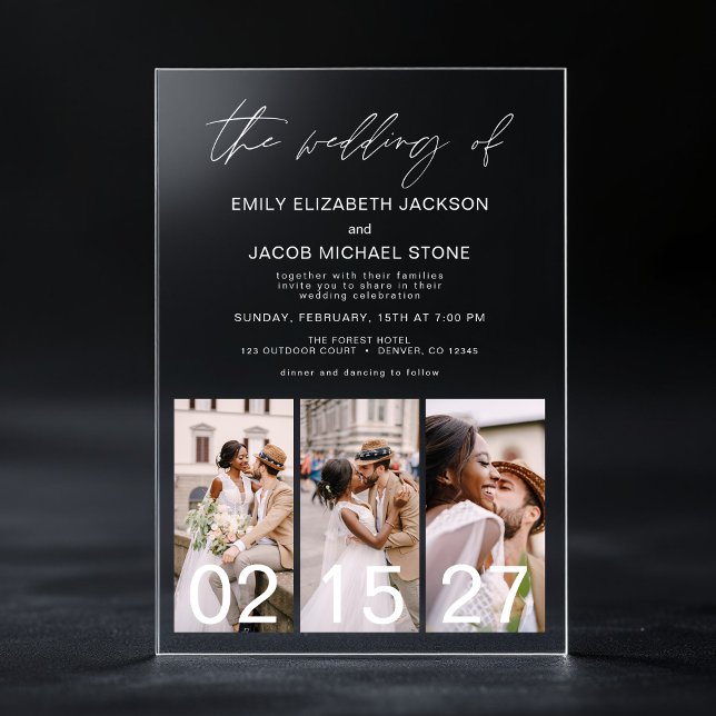 Minimalist Photo Elegant Modern Wedding 3 Photo Acrylic Invitations (Creator Uploaded)