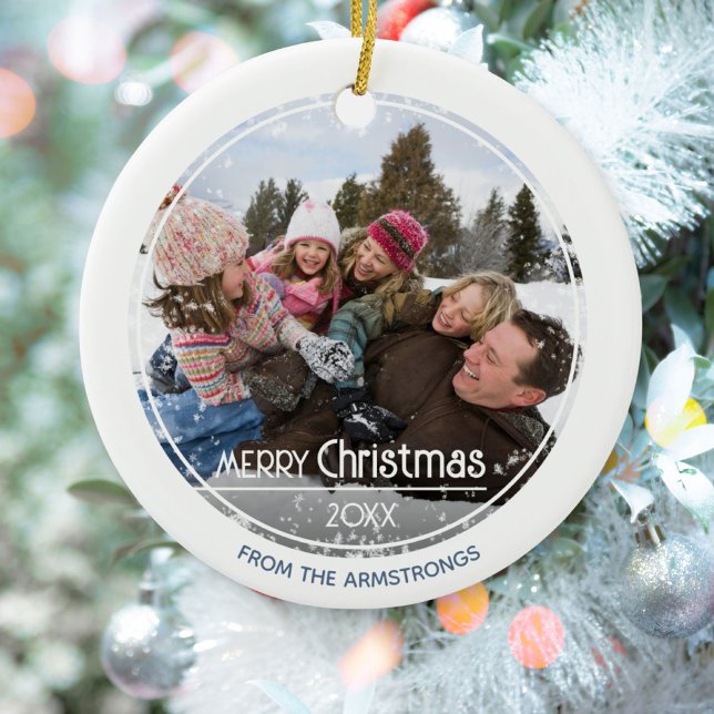 Minimalist Photo Family Merry Christmas Classic Ceramic Ornament (Minimalist Photo Family Merry Christmas Classic Ceramic Ornament ©Susanne Sachers - Sunny Mind 🌞)