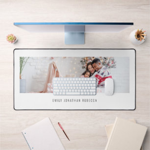 Minimalist Photo Family Names White Desk Mat