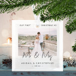 Minimalist Photo First Christmas as Mr & Mrs Gray Glass Ornament<br><div class="desc">Celebrate your first Christmas as a married couple with this modern minimalist photo keepsake ornament. The charcoal gray text reads "Our first Christmas as Mr & Mrs, " with the words "Mr & Mrs" in trendy handwriting script. Easily replace the sample image with your favorite photo, and add your names...</div>