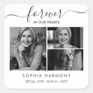 Minimalist Photo Forever in Our Hearts Funeral Square Sticker