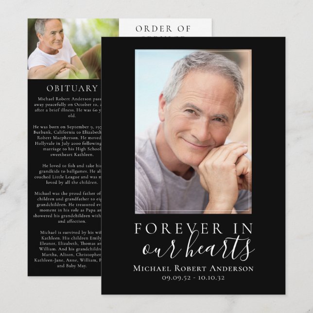 Minimalist Photo Funeral Order of Service Card (Front/Back)