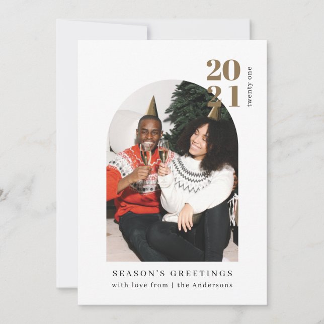 Minimalist Photo Gold Arch Couple Christmas Party  Invitation (Front)