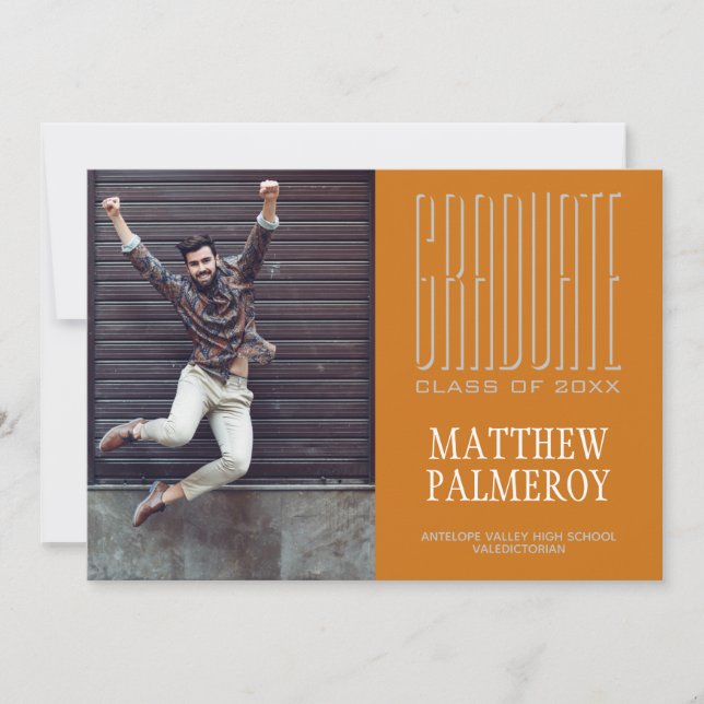 Minimalist Photo Gold Typographic Graduation Announcement (Front)