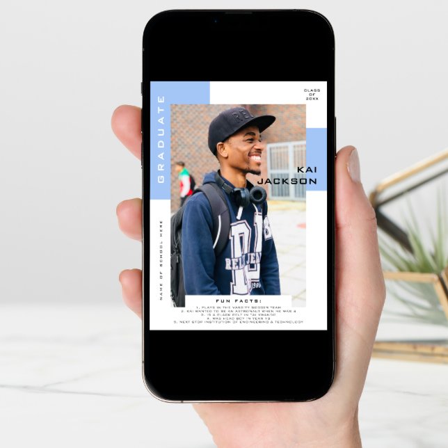Minimalist Photo Graduate Photo Fun Facts Announcement (Front Digital)