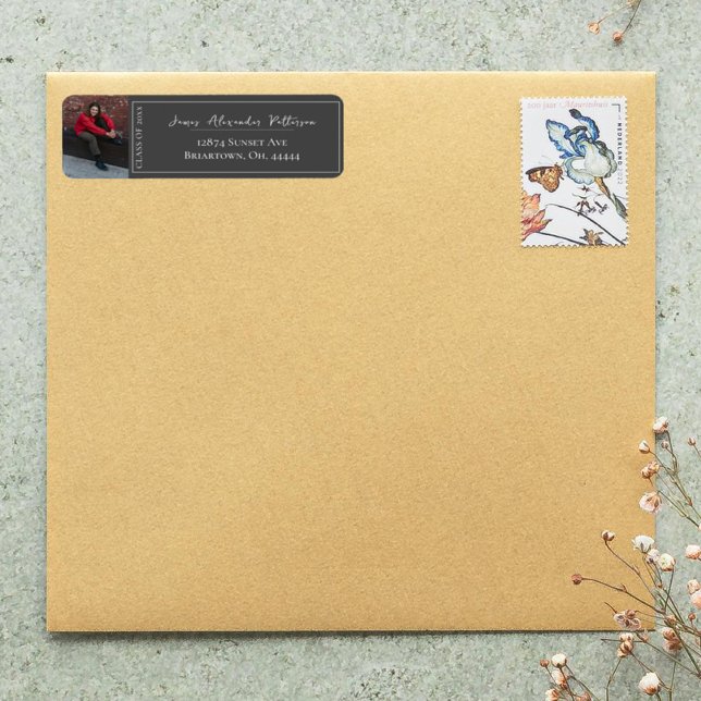Minimalist Photo Graduation | Gray Address Label (Gray Minimalist Photo Graduation Address Label)