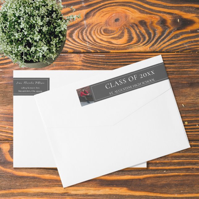 Minimalist Photo Graduation | Gray Address Wrap Around Label (Gray Minimalist Photo Graduation Address Wrap Around Label)
