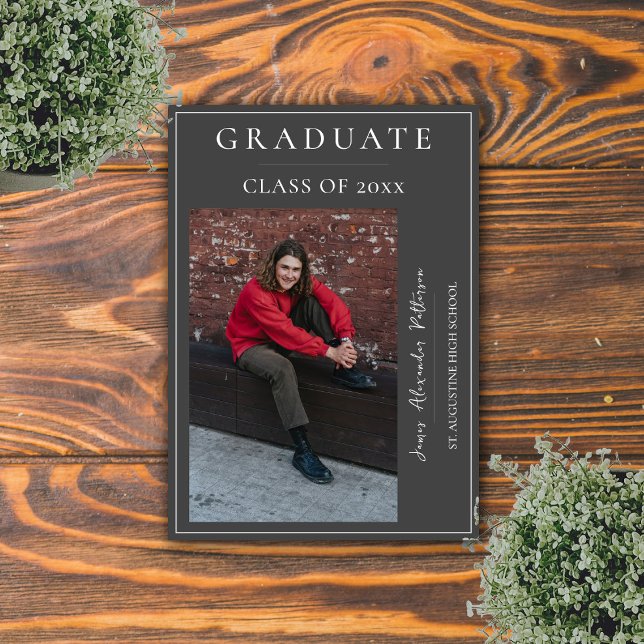 Minimalist Photo Graduation | Gray Announcement (Gray Minimalist Photo Graduation Announcement)