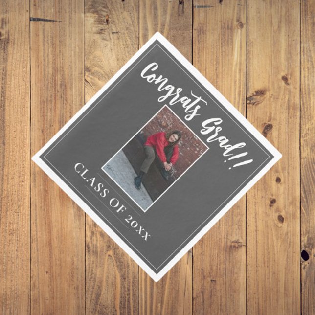 Minimalist Photo Graduation | Gray Napkins (Gray Minimalist Photo Graduation Party Napkins)