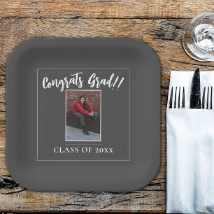 Minimalist Photo Graduation Gray Paper Plates