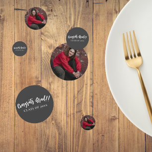 Minimalist Photo Graduation Gray Table Confetti