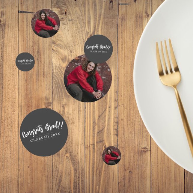 Minimalist Photo Graduation | Gray Table Confetti (Minimalist Photo Graduation Gray Table Confetti)