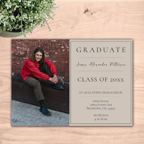 Minimalist Photo Graduation Open House   Beige Invitation