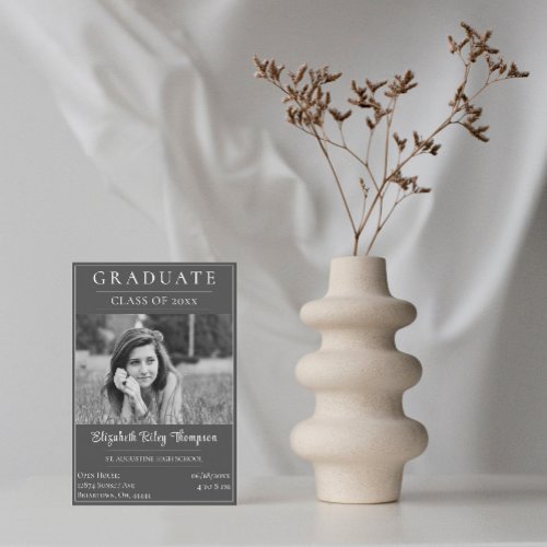 Minimalist Photo Graduation Open House  Gray Invitation