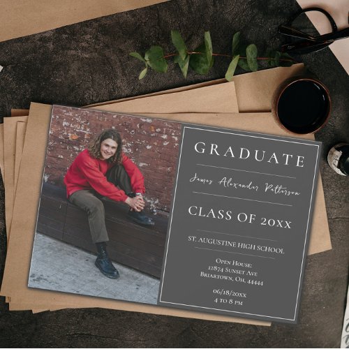 Minimalist Photo Graduation Open House  Gray Invitation