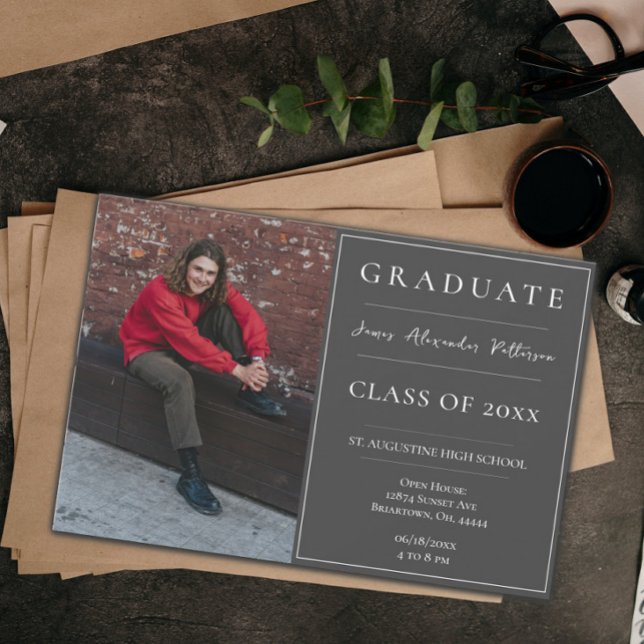 Minimalist Photo Graduation Open House | Gray Invitation (Creator Uploaded)