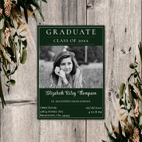 Minimalist Photo Graduation Open House  Green Invitation