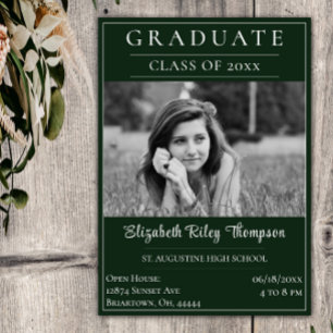 Minimalist Photo Graduation Open House Green Invitation