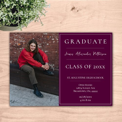 Minimalist Photo Graduation Open House  Magenta Invitation