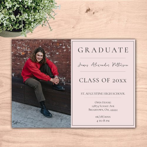 Minimalist Photo Graduation Open House  Pink Invitation