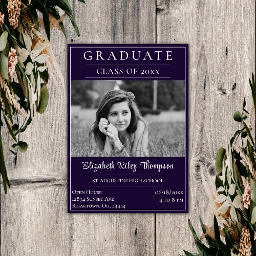 Minimalist Photo Graduation Open House  Purple Invitation