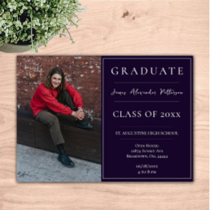 Minimalist Photo Graduation Open House Purple Invitation