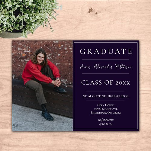 Minimalist Photo Graduation Open House  Purple Invitation