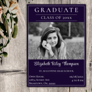 Minimalist Photo Graduation Open House Purple Invitation