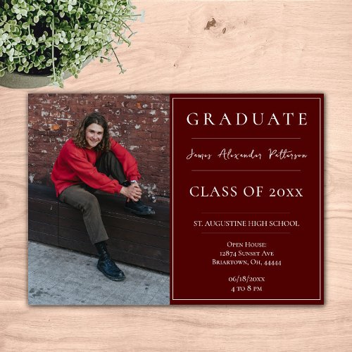 Minimalist Photo Graduation Open House  Red Invitation