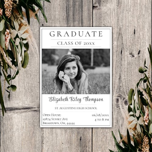 Minimalist Photo Graduation Open House  White Invitation